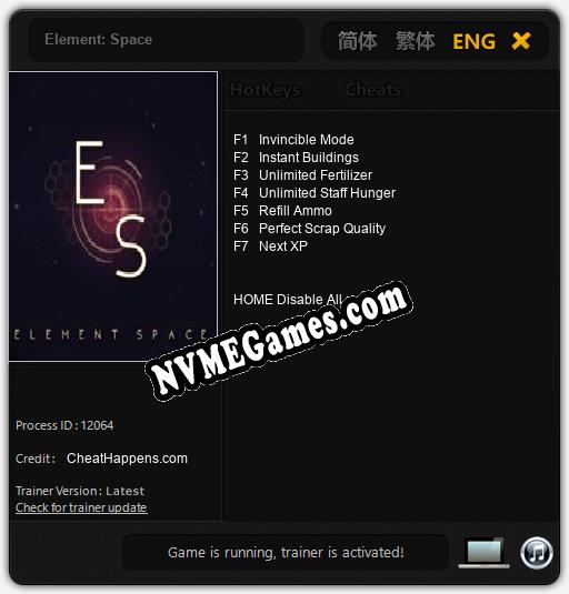 Element: Space: Cheats, Trainer +7 [CheatHappens.com]