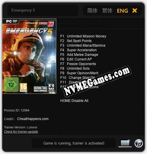 Emergency 5: Cheats, Trainer +12 [CheatHappens.com]