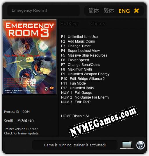 Emergency Room 3: Cheats, Trainer +15 [MrAntiFan]