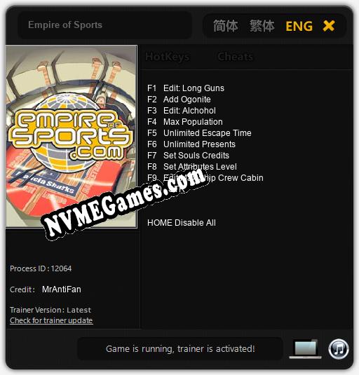 Treinador liberado para Empire of Sports [v1.0.6]