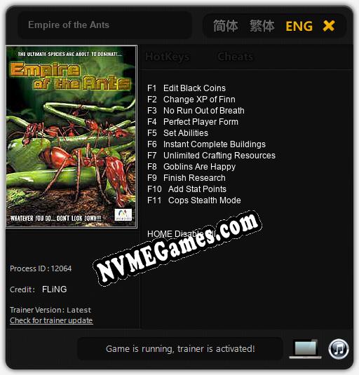 Treinador liberado para Empire of the Ants [v1.0.8]