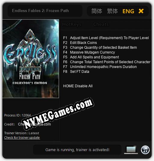 Endless Fables 2: Frozen Path: Trainer +8 [v1.2]