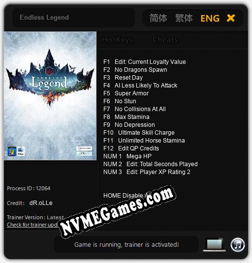 Treinador liberado para Endless Legend [v1.0.1]