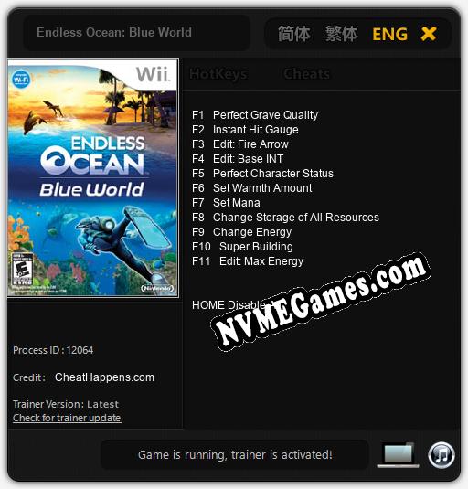 Treinador liberado para Endless Ocean: Blue World [v1.0.7]