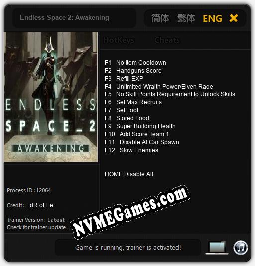 Treinador liberado para Endless Space 2: Awakening [v1.0.3]