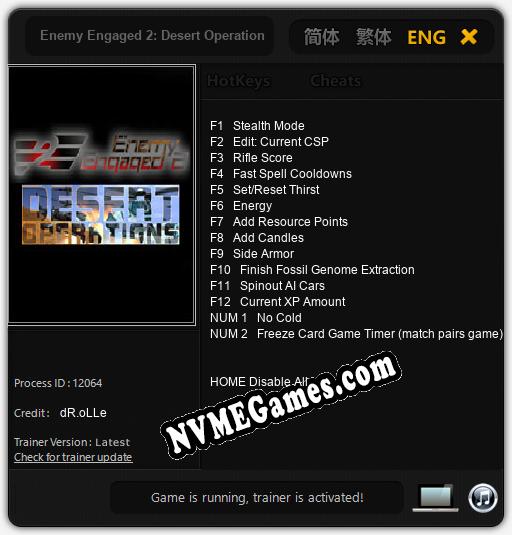 Enemy Engaged 2: Desert Operations: Treinador (V1.0.45)