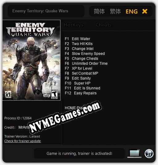 Enemy Territory: Quake Wars: Trainer +12 [v1.1]