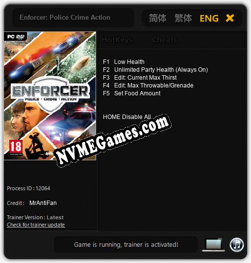 Treinador liberado para Enforcer: Police Crime Action [v1.0.6]