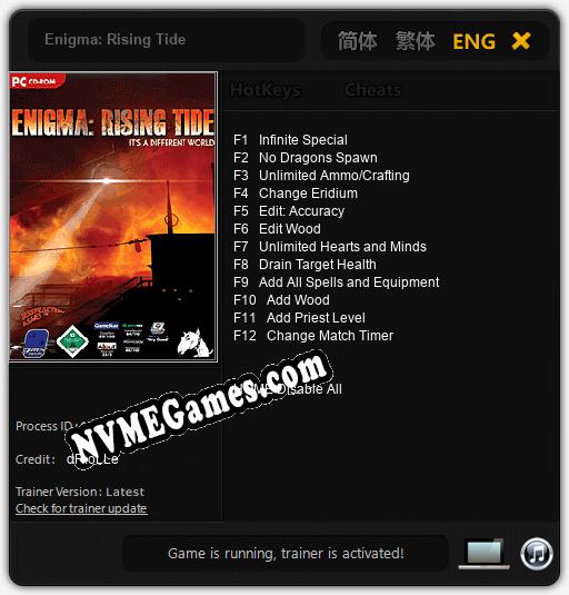 Treinador liberado para Enigma: Rising Tide [v1.0.1]