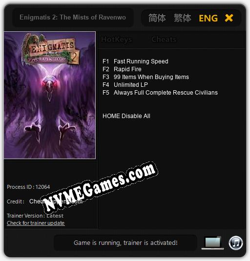 Enigmatis 2: The Mists of Ravenwood: Trainer +5 [v1.6]