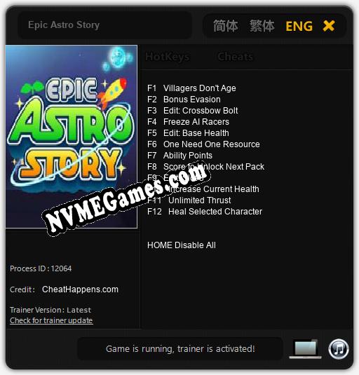 Epic Astro Story: Trainer +12 [v1.2]