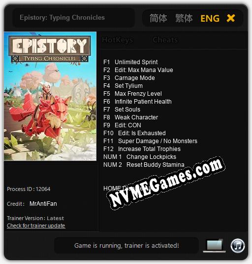 Epistory: Typing Chronicles: Cheats, Trainer +14 [MrAntiFan]