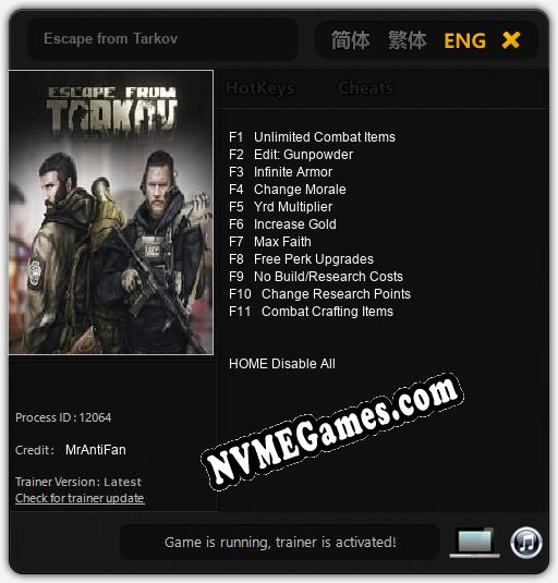 Treinador liberado para Escape from Tarkov [v1.0.4]