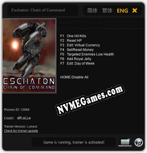 Treinador liberado para Eschaton: Chain of Command [v1.0.6]