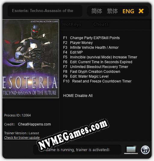 Esoteria: Techno-Assassin of the Future: Cheats, Trainer +10 [CheatHappens.com]