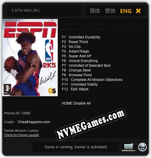 Treinador liberado para ESPN NBA 2K5 [v1.0.1]