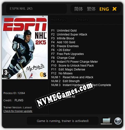 ESPN NHL 2K5: Cheats, Trainer +15 [FLiNG]