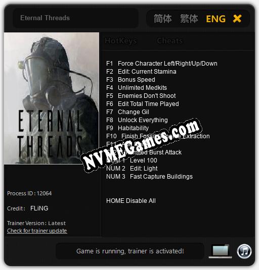 Treinador liberado para Eternal Threads [v1.0.4]