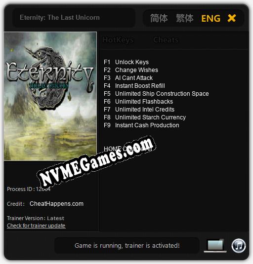 Eternity: The Last Unicorn: Trainer +9 [v1.3]