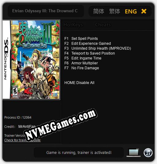 Etrian Odyssey III: The Drowned City: Trainer +7 [v1.1]