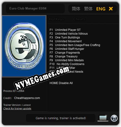 Euro Club Manager 03/04: Trainer +12 [v1.3]