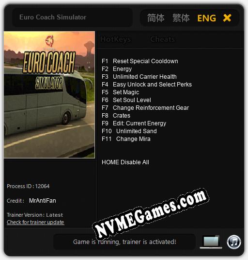 Euro Coach Simulator: Cheats, Trainer +11 [MrAntiFan]