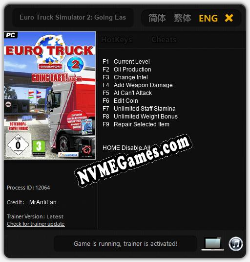 Euro Truck Simulator 2: Going East!: Cheats, Trainer +9 [MrAntiFan]