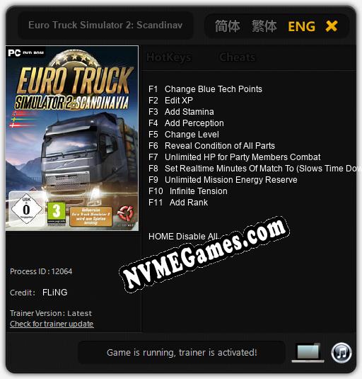 Euro Truck Simulator 2: Scandinavian Expansion: Treinador (V1.0.68)