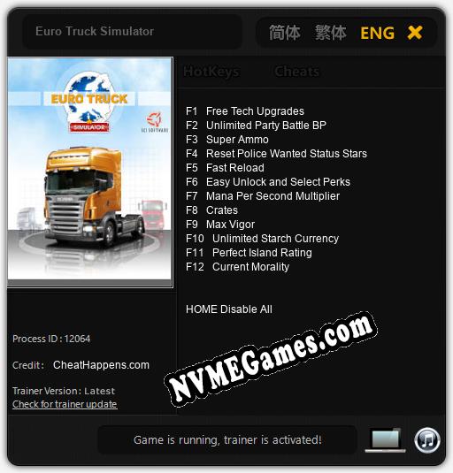 Euro Truck Simulator: Treinador (V1.0.3)