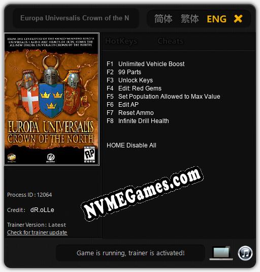 Europa Universalis Crown of the North: Cheats, Trainer +8 [dR.oLLe]