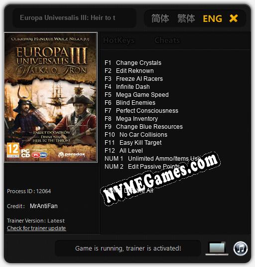 Europa Universalis III: Heir to the Throne: Trainer +14 [v1.9]