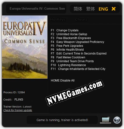 Treinador liberado para Europa Universalis IV: Common Sense [v1.0.3]