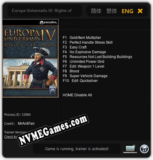 Europa Universalis IV: Rights of Man: Treinador (V1.0.73)