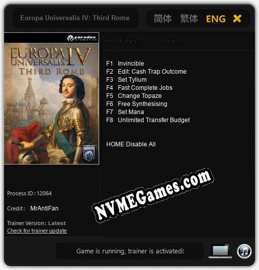 Europa Universalis IV: Third Rome: Treinador (V1.0.41)