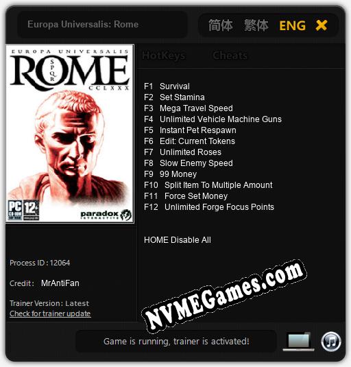 Europa Universalis: Rome: Cheats, Trainer +12 [MrAntiFan]