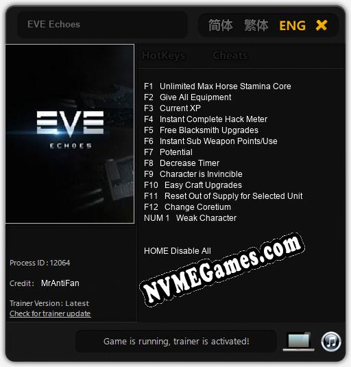 Treinador liberado para EVE Echoes [v1.0.3]