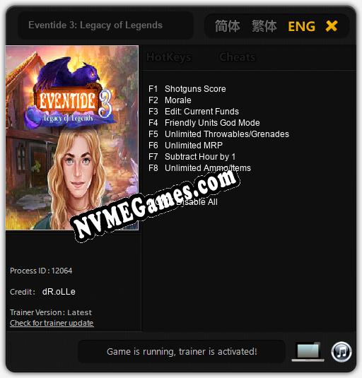 Eventide 3: Legacy of Legends: Trainer +8 [v1.2]