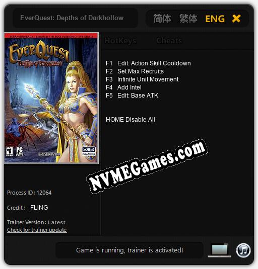 Treinador liberado para EverQuest: Depths of Darkhollow [v1.0.8]