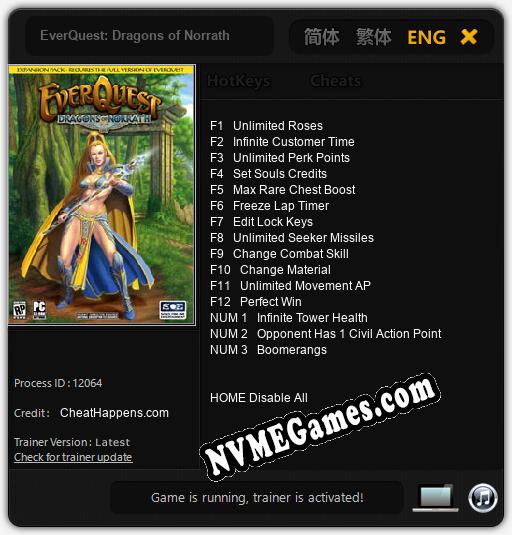 Treinador liberado para EverQuest: Dragons of Norrath [v1.0.4]