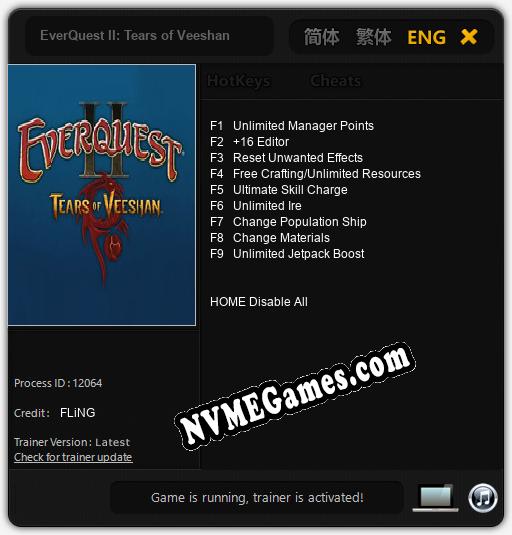 EverQuest II: Tears of Veeshan: Treinador (V1.0.83)