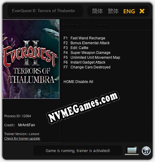 EverQuest II: Terrors of Thalumbra: Treinador (V1.0.62)