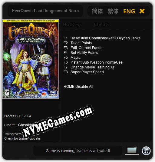 EverQuest: Lost Dungeons of Norrath: Treinador (V1.0.85)