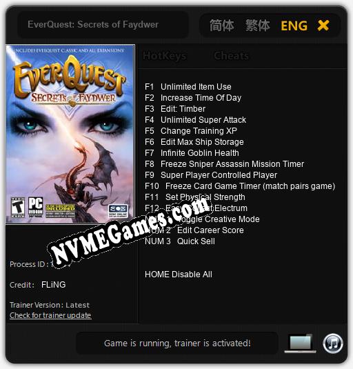 Treinador liberado para EverQuest: Secrets of Faydwer [v1.0.6]