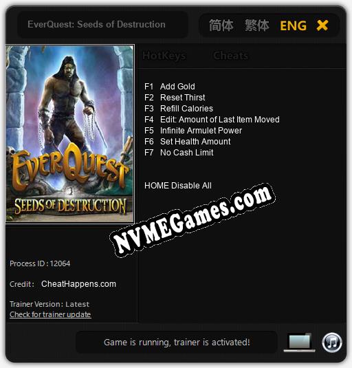 Treinador liberado para EverQuest: Seeds of Destruction [v1.0.1]