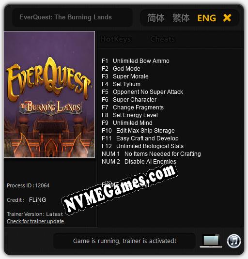 EverQuest: The Burning Lands: Treinador (V1.0.75)