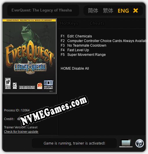 EverQuest: The Legacy of Ykesha: Treinador (V1.0.25)