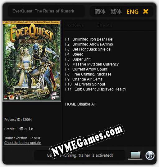 Treinador liberado para EverQuest: The Ruins of Kunark [v1.0.3]