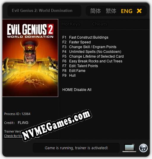 Treinador liberado para Evil Genius 2: World Domination [v1.0.7]