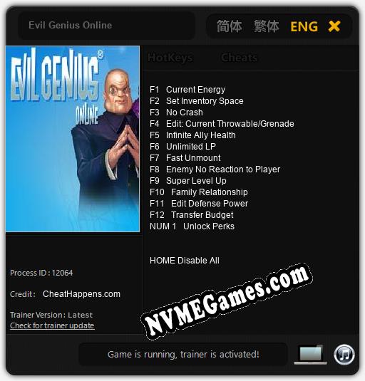 Treinador liberado para Evil Genius Online [v1.0.2]