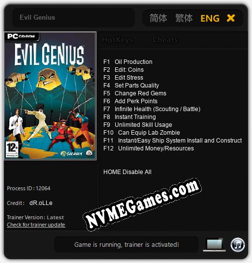 Treinador liberado para Evil Genius [v1.0.5]